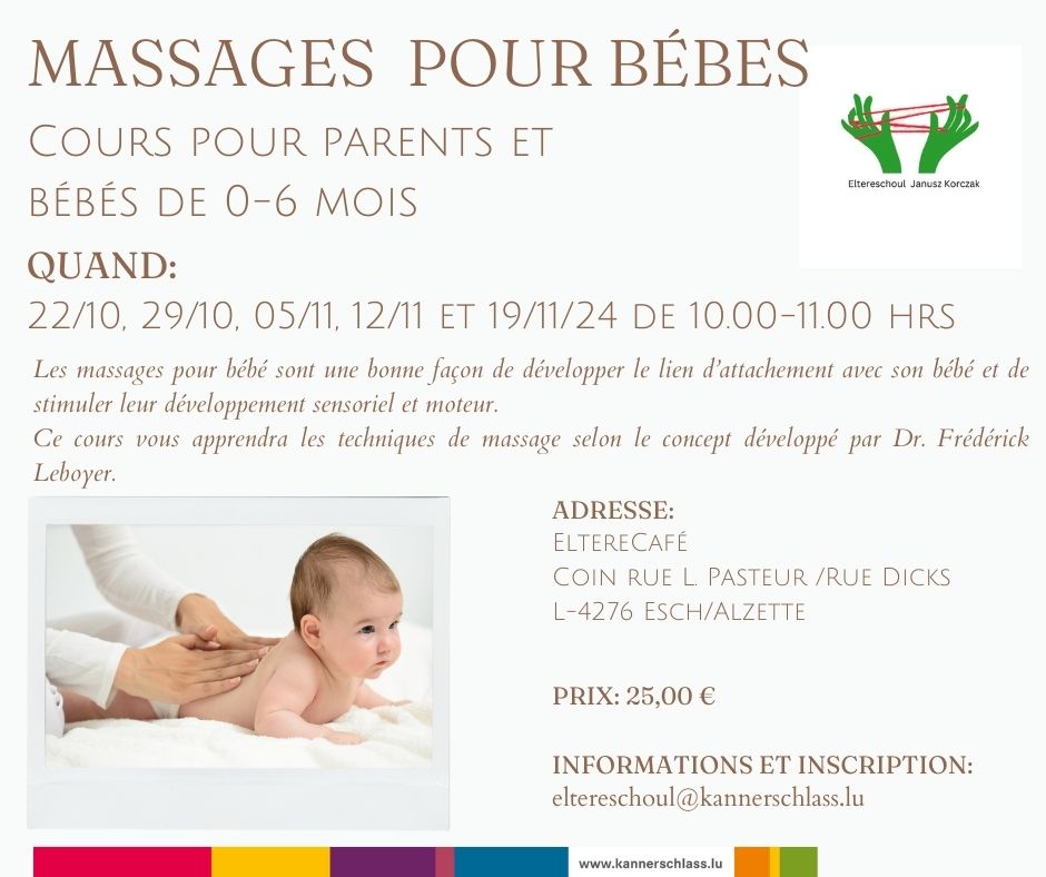 Massages pour bébés - cours pour parents et bébés de 0-6 mois