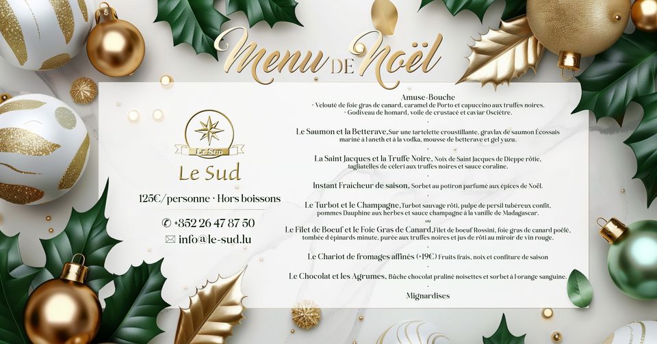 Menu de Noël Restaurant Gastronomique Le Sud