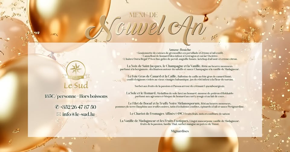 New Year's Eve Menu at Le Sud Gastronomic Restaurant