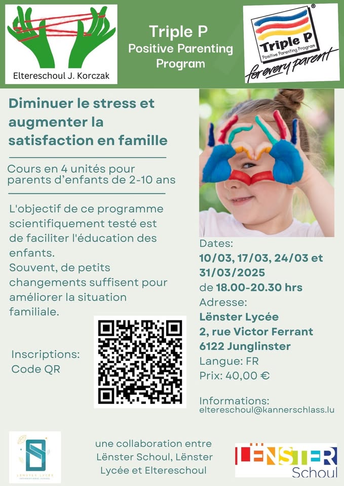 Cours TripleP (pratiques parentales positives) pour parents d'enfants de 2-10 ans